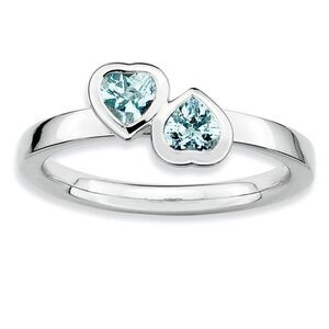 Sterling Silver Stackable Double Heart Aquamarine Ring, Size 5